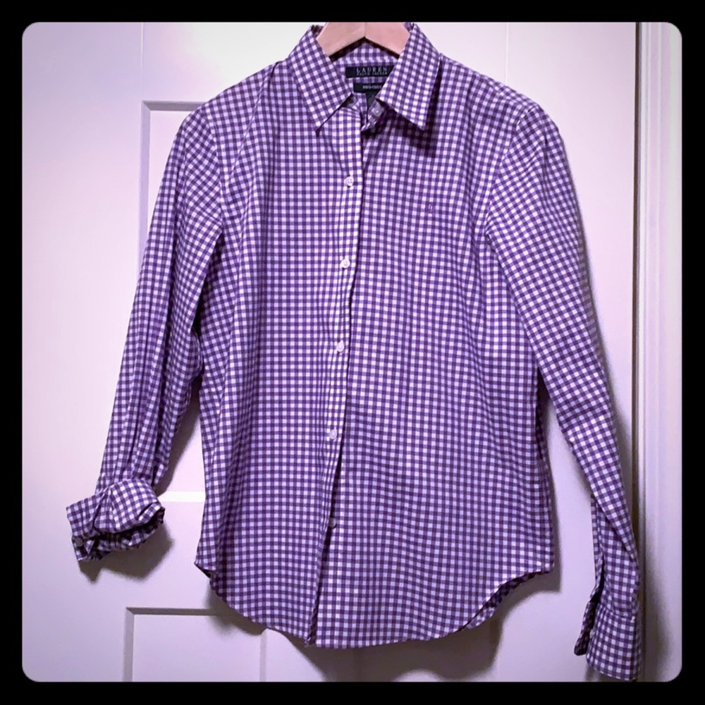 Long sleeve button down gingham shirt (size s)